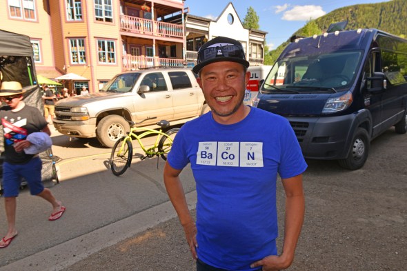Dr. Allen Lim looks happy! The founder of Skratch Labs spoke to the RTR riders as well as providing a food truck with food from Lim's cookbooks.