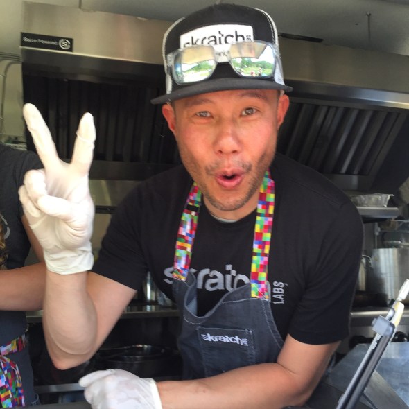 Dr. Allen Lim doing what he loves, feeding cyclists real food!