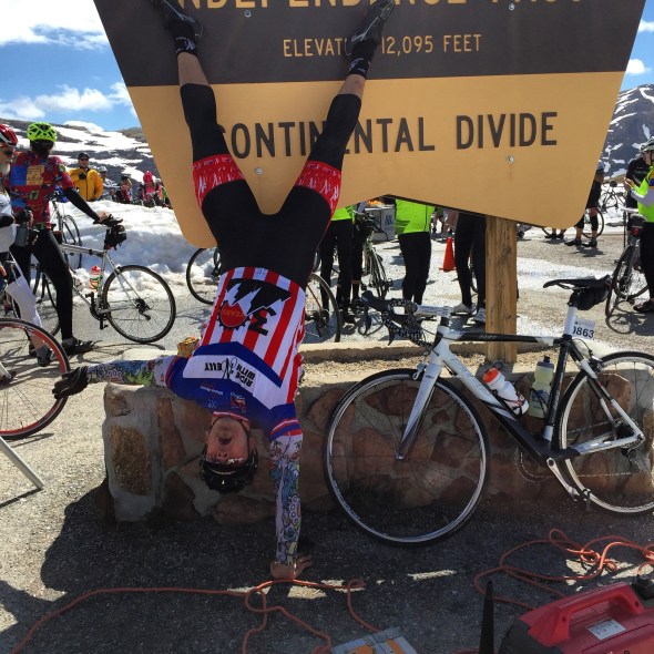 The author shows off at the top of Independence Pass.